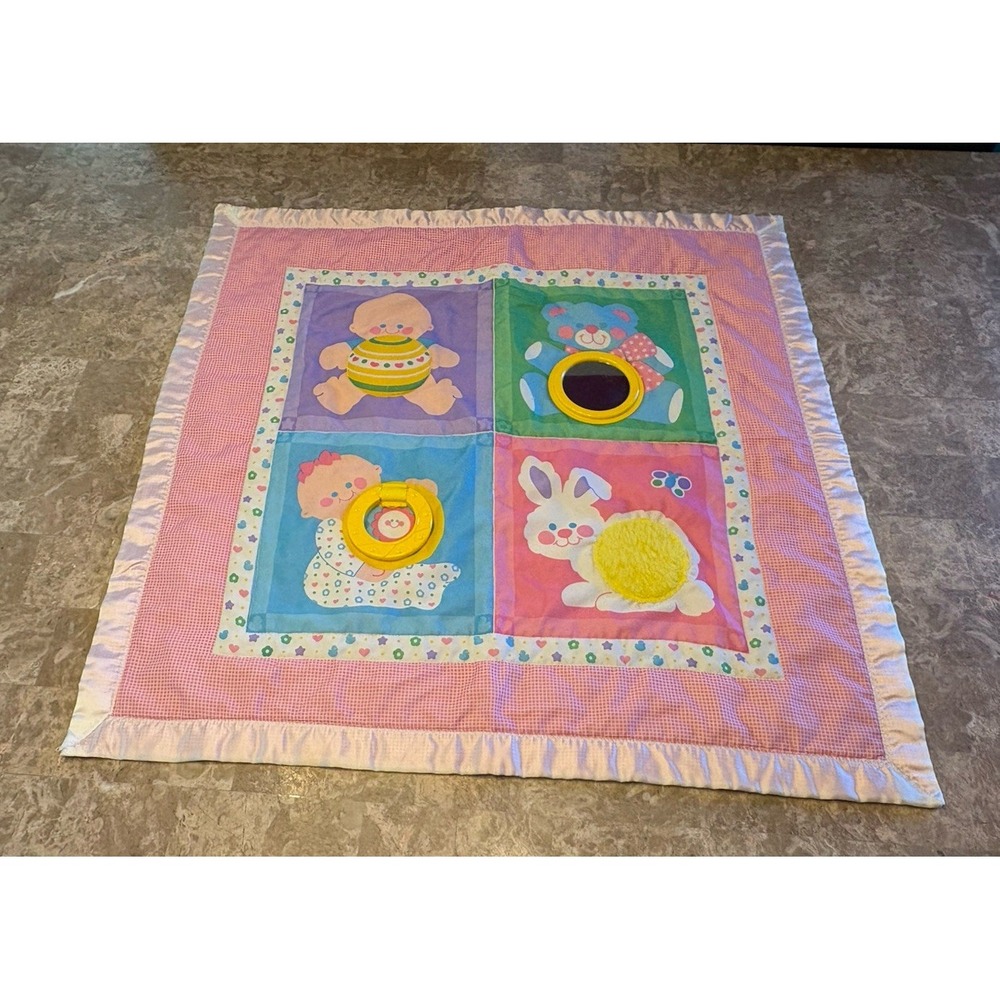 Vintage Fisher Price Baby Activity Mat Blanket Tummy Time Satin Edge 1983
